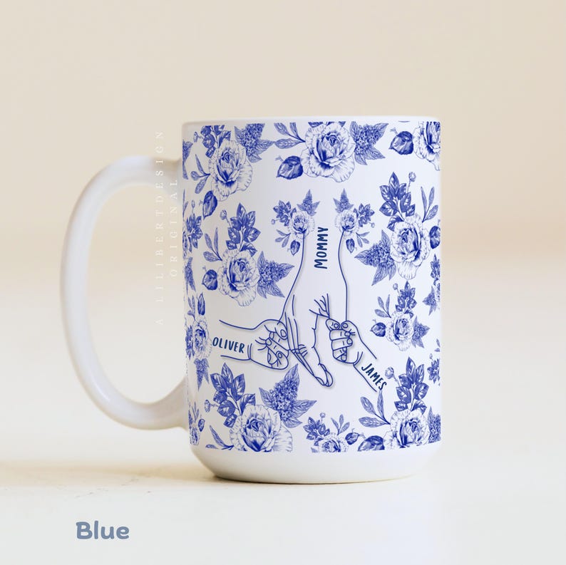 Gift for Boy Mom Twin Mommy Personalized Mother's Day Mug Baby Shower Birthday Custom Cup Custom Mother's Day Mug Holding Hands with Kids