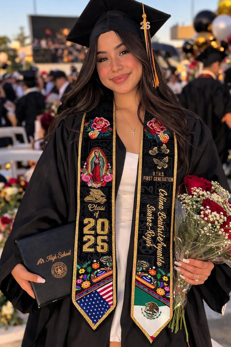 Custom Mexican Graduation Stole, Mexican Flag Graduation Sash 2026, Mexico Pattern Stole, Custom Name & School Sash Senior Graduation Gift