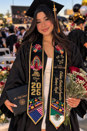 Custom Mexican Graduation Stole, Mexican Flag Graduation Sash 2026, Mexico Pattern Stole, Custom Name & School Sash Senior Graduation Gift