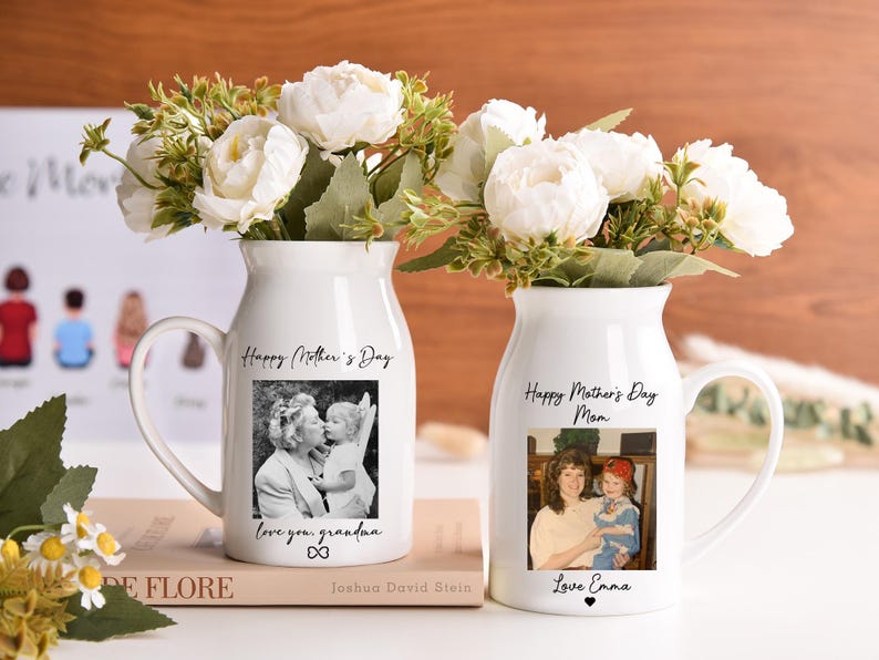 Personalized Mothers Day Vase, Custom Photo Gift for Mom, Flower Vase with Picture, Mom Keepsake Gift