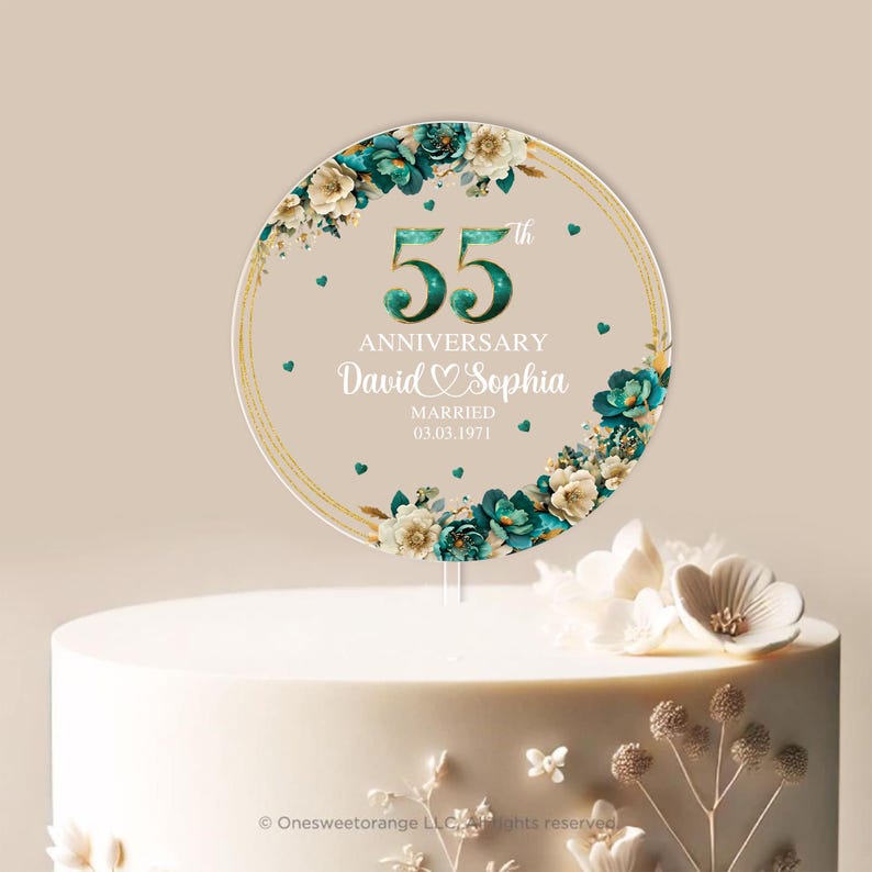 Personalized 55th Wedding Anniversary Acrylic Cake Topper, 55th Anniversary Cake Topper, 55 Anniversary Gift, 55th Wedding Anniversary Decor