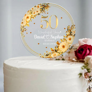 Personalized 50th Wedding Anniversary Acrylic Cake Topper, 50 Gold Wedding Gifts For Parents, Golden 50 Anniversary Gift, Husband Gift