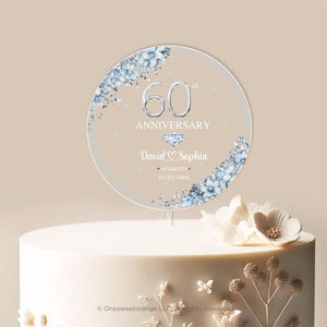 Personalized 60th Wedding Anniversary Acrylic Cake Topper, 60th Diamond Wedding Cake Topper, 60 Anniversary, 60th Wedding Anniversary Decor
