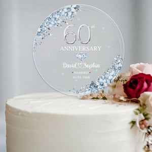Personalized 60th Wedding Anniversary Acrylic Cake Topper, 60th Diamond Wedding Cake Topper, 60 Anniversary, 60th Wedding Anniversary Decor