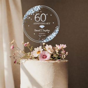 Personalized 60th Wedding Anniversary Acrylic Cake Topper, 60th Diamond Wedding Cake Topper, 60 Anniversary, 60th Wedding Anniversary Decor
