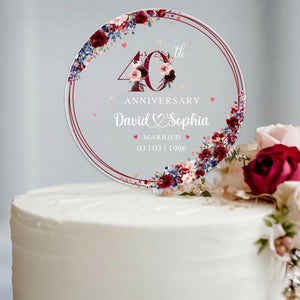 Personalized 40th Wedding Anniversary Acrylic Cake Topper, 40 Ruby Wedding Gifts For Parents, Ruby 40 Anniversary Gift, Husband Gift