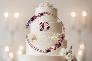 Personalized 40th Wedding Anniversary Acrylic Cake Topper, 40 Ruby Wedding Gifts For Parents, Ruby 40 Anniversary Gift, Husband Gift