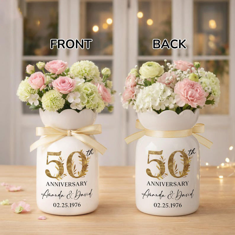 50th Anniversary Flower Vase,50th Wedding Anniversary Gift,50 Year Wedding Gift,50th Married Gift for Parents,Golden Wedding Gift For Couple
