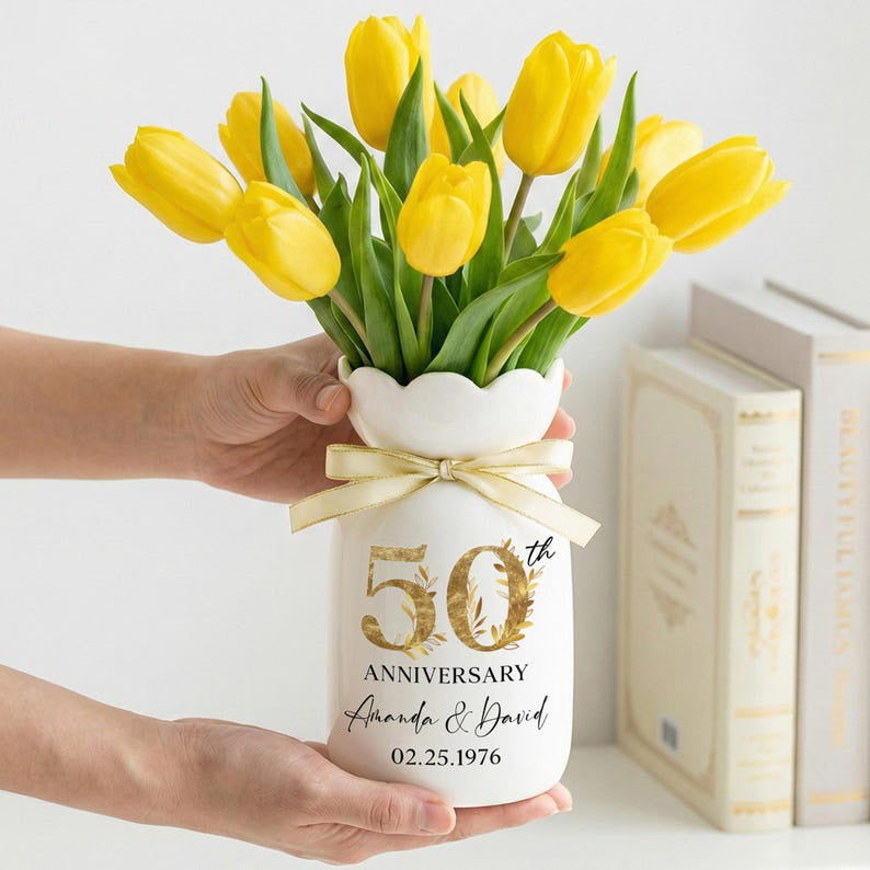 50th Anniversary Flower Vase,50th Wedding Anniversary Gift,50 Year Wedding Gift,50th Married Gift for Parents,Golden Wedding Gift For Couple