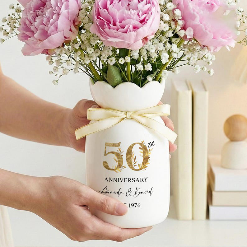 50th Anniversary Flower Vase,50th Wedding Anniversary Gift,50 Year Wedding Gift,50th Married Gift for Parents,Golden Wedding Gift For Couple
