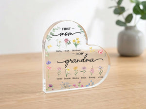 Personalized Acrylic Plaque for Mom Grandma, Custom Heart Keepsake with Kids Names, Mother's Day Gift, Birthday Gift