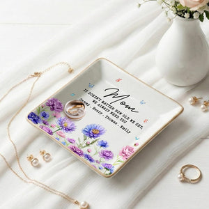 Personalized Mom Jewelry Dish with Kids Names, Custom Mother Gift Trinket Dish, Floral Mom Ring Holder, Mother s Day Keepsake Gift