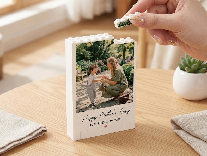 Personalized Mother s Day Gift for Mom, Custom Photo Building Block Puzzle, Picture Keepsake for New Mom, Gift from Daughter Son, Fun Gift