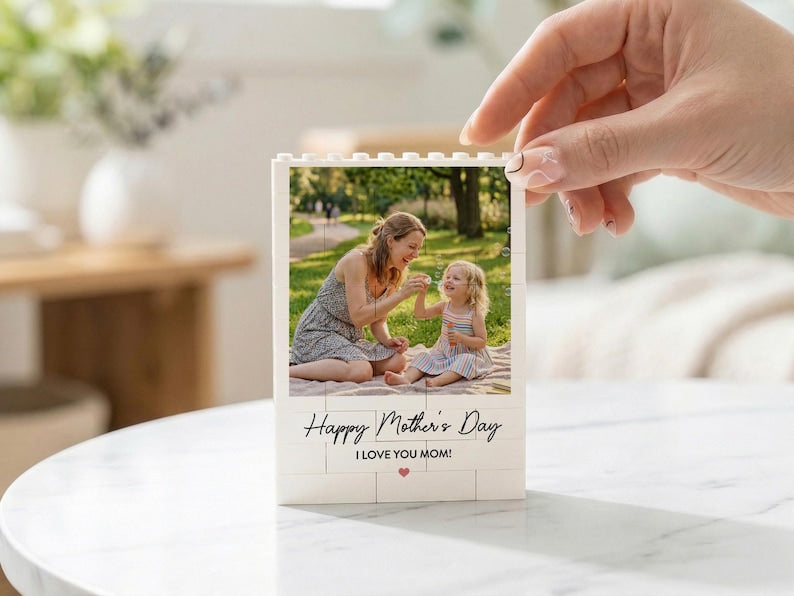 Personalized Mother s Day Gift for Mom, Custom Photo Building Block Puzzle, Picture Keepsake for New Mom, Gift from Daughter Son, Fun Gift