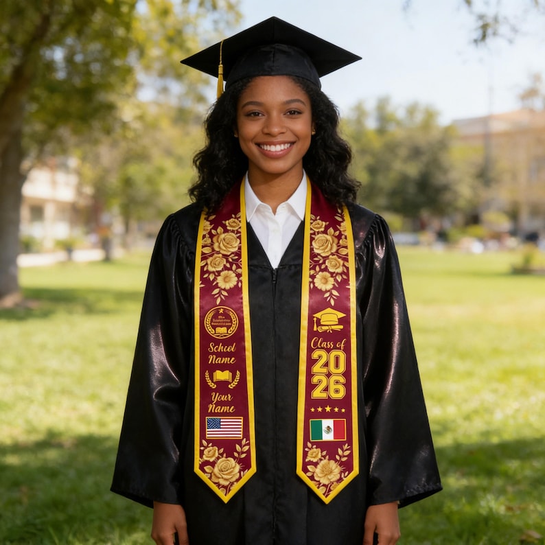 Custom Graduation Stole With Name&Logo, Personalized School Color Graduation Sash