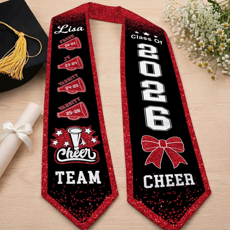Personalized Cheerleading Sash for Senior Night, Custom Cheer Gifts for Girl, Class of 2026 Cheerleader Graduation Gift, Graduation Stoles
