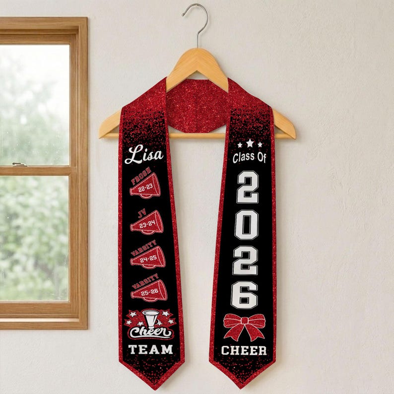 Personalized Cheerleading Sash for Senior Night, Custom Cheer Gifts for Girl, Class of 2026 Cheerleader Graduation Gift, Graduation Stoles