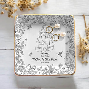 Custom Mother of the Bride Jewelry Tray, Custom Photo Toile de Jouy Ring Dish, Ceramic Tray, Gift for Mom, Mother's day gift