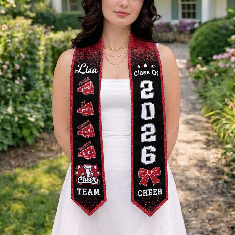Personalized Cheerleading Sash for Senior Night, Custom Cheer Gifts for Girl, Class of 2026 Cheerleader Graduation Gift, Graduation Stoles