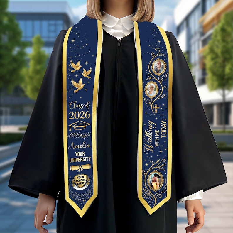 Personalized Memorial Graduation Stole, Custom Gift from Photo In Loving Memory Grad Sash Class of 2026, Mom Gifts for Daughter New Graduate