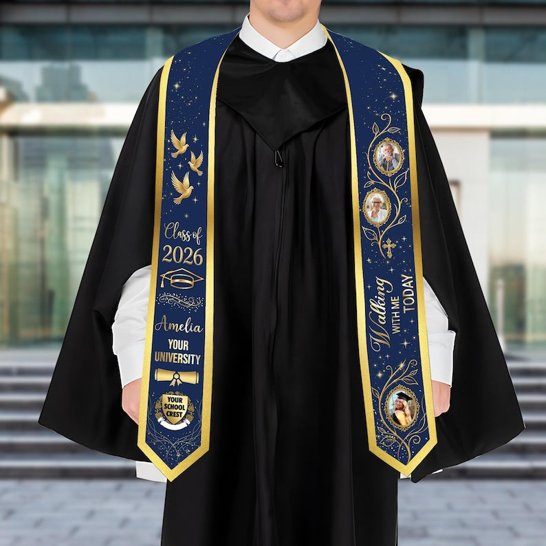 Personalized Memorial Graduation Stole, Custom Gift from Photo In Loving Memory Grad Sash Class of 2026, Mom Gifts for Daughter New Graduate