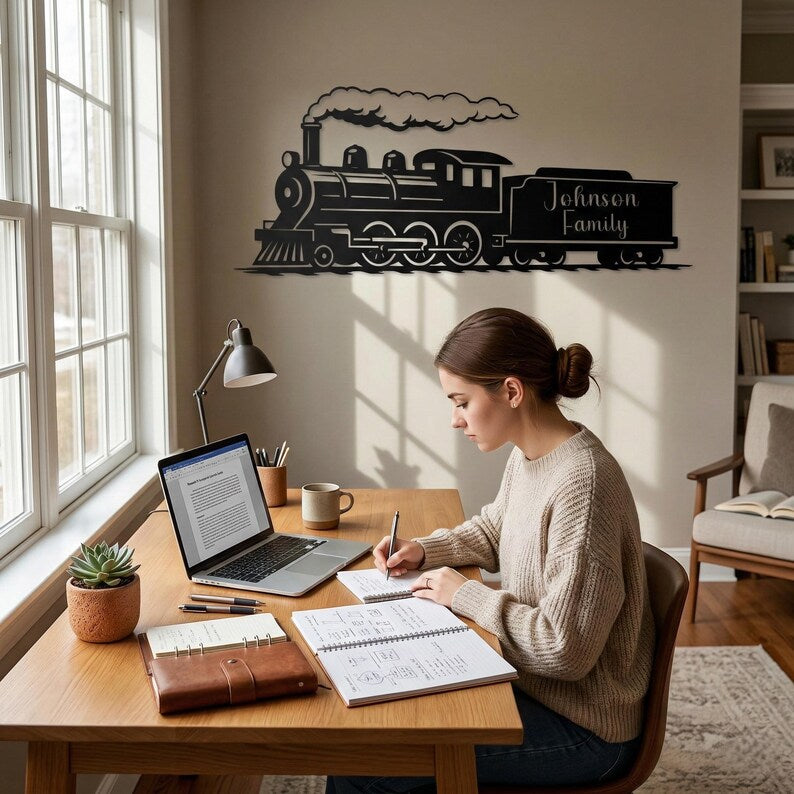 Personalized Steam Train Metal Wall Art | Custom Family Name Sign | Housewarming Gift