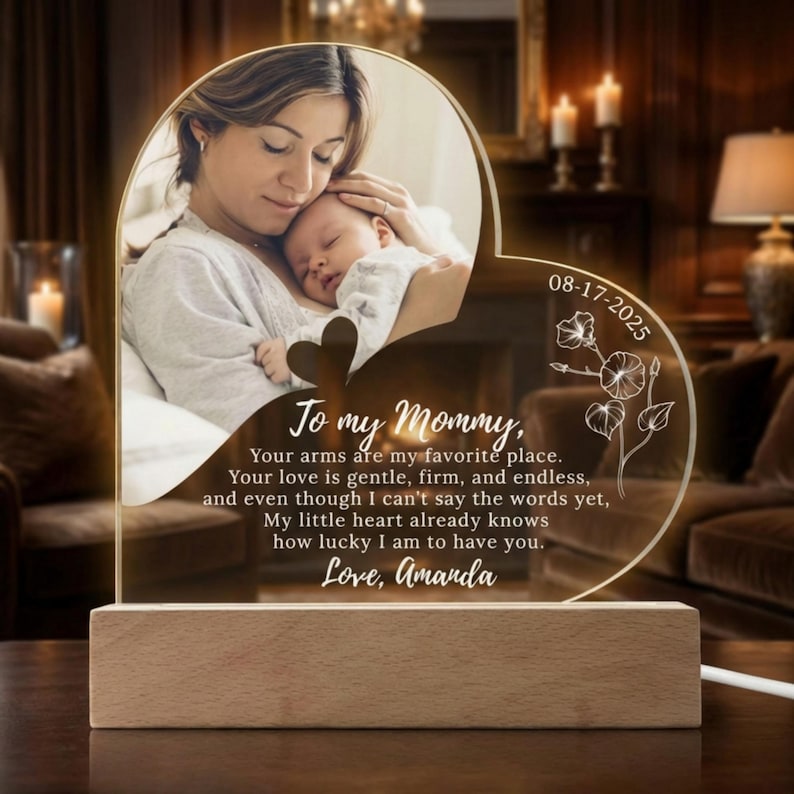 1st Mothers Day Gifts, Personalized First Time Mom Acrylic Plaque, Custom Baby Photo Keepsake, New Mom Heart Picture Plaque