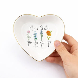 Personalised Birth Flower Ring Dish, Gifts for Grandma Nana Mom, Bridesmaid Gift,Custom Birth Flower Trinket Dish,Birthday Jewelry Dish