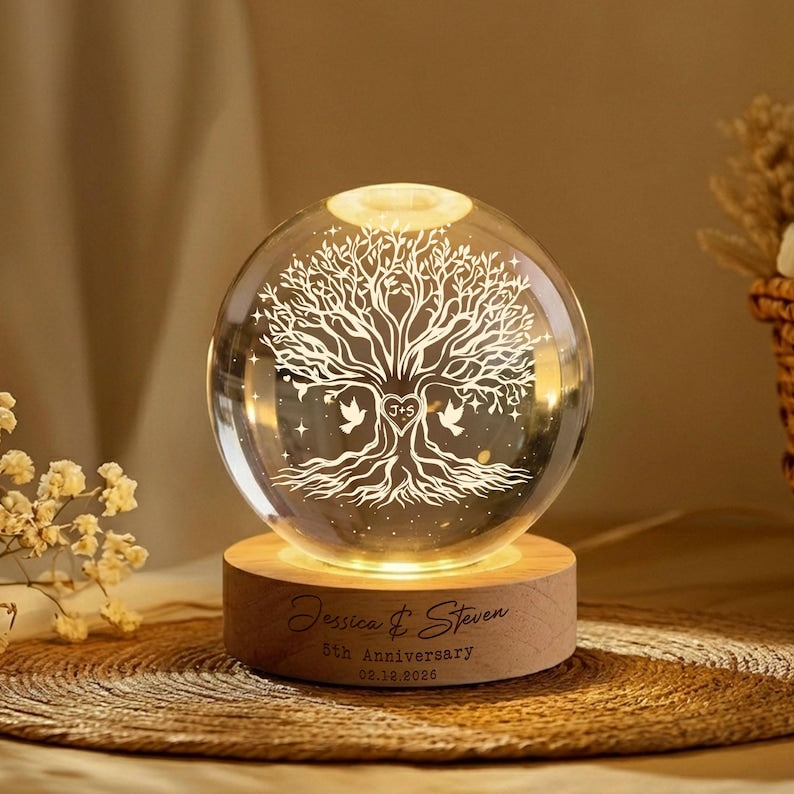 Tree of Love Personalized Couples Crystal LED Ball Light, Custom Wedding Anniversary Gift, Couple Gift, Gift For Mom, Dad, Wedding Gift