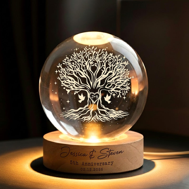 Tree of Love Personalized Couples Crystal LED Ball Light, Custom Wedding Anniversary Gift, Couple Gift, Gift For Mom, Dad, Wedding Gift