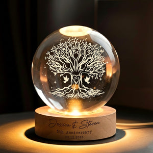 Tree of Love Personalized Couples Crystal LED Ball Light, Custom Wedding Anniversary Gift, Couple Gift, Gift For Mom, Dad, Wedding Gift