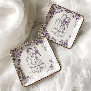 Personalized Mother of the Bride Photo Jewelry Dish, Custom Toile De Jouy Mom Photo Ring Dish, MOB MOG Wedding Gift from Daughter