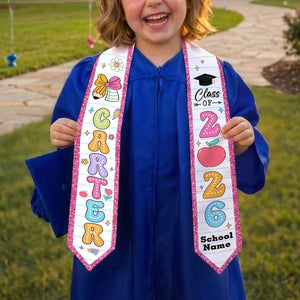Custom Name Kid Graduation Stole, Grad Gift for Kids, Class of 2026 Kindergarten Stole, Kids Graduation Sash, Preschool Graduation Stole