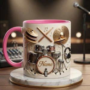 Drummers Mug 3D, Drum Set Coffee Mug, Musician Gift, Faux 3D Mug