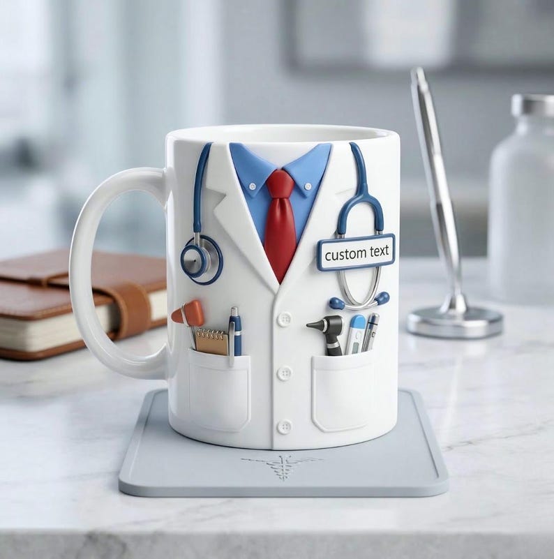 Custom Medical Mug, Personalized Doctor Accent Mug with Name, Doctor Mom Dad Appreciation Mug, Graduation Gift, Nurse & Physician Gift, 3D Effect Mug