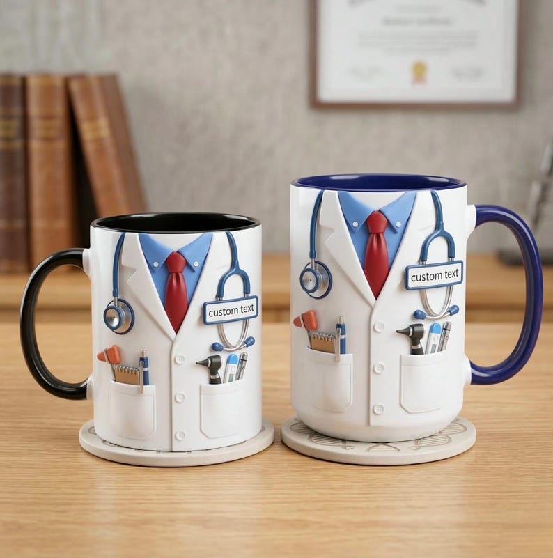 Custom Medical Mug, Personalized Doctor Accent Mug with Name, Doctor Mom Dad Appreciation Mug, Graduation Gift, Nurse & Physician Gift, 3D Effect Mug