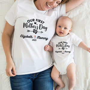 Personalised Matching Our First Mothers Day Shirt, 1st Mother Day Tee and Baby Bodysuit, Custom Mothers Day Gift, Couple New Mom