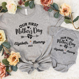 Personalised Matching Our First Mothers Day Shirt, 1st Mother Day Tee and Baby Bodysuit, Custom Mothers Day Gift, Couple New Mom