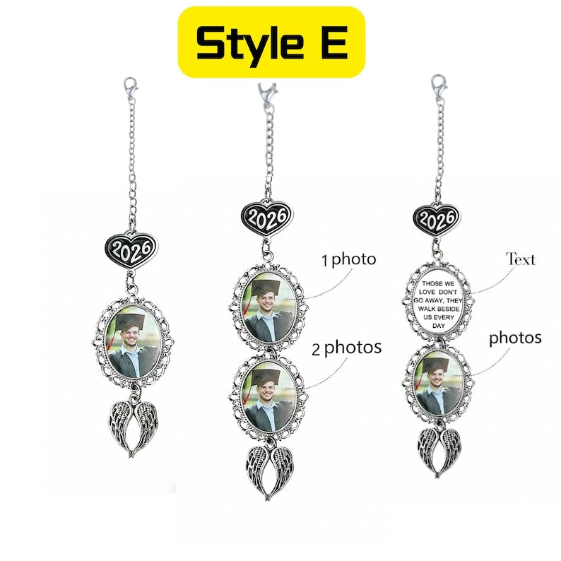 Custom Graduation Tassel Photo&Text Charm with Angel Wing,Memorial Graduation Gift For Him/Her,2026 Graduation Memorial Tassel for grad cap