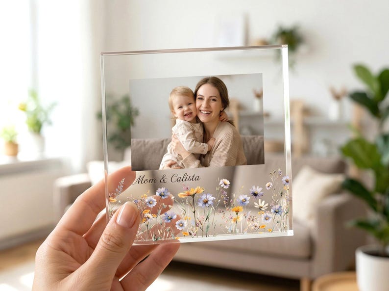 Personalised Acrylic Name Plates With Photo for Nanny, Floral Keepsake Gift from Grandkids, Mother s day gift idea, Birthday or Mother s Day