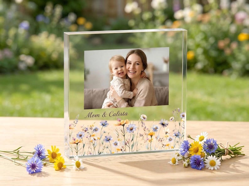 Personalised Acrylic Name Plates With Photo for Nanny, Floral Keepsake Gift from Grandkids, Mother s day gift idea, Birthday or Mother s Day