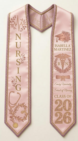 Personalized Nursing Graduation Stole with Name, RN Symbol