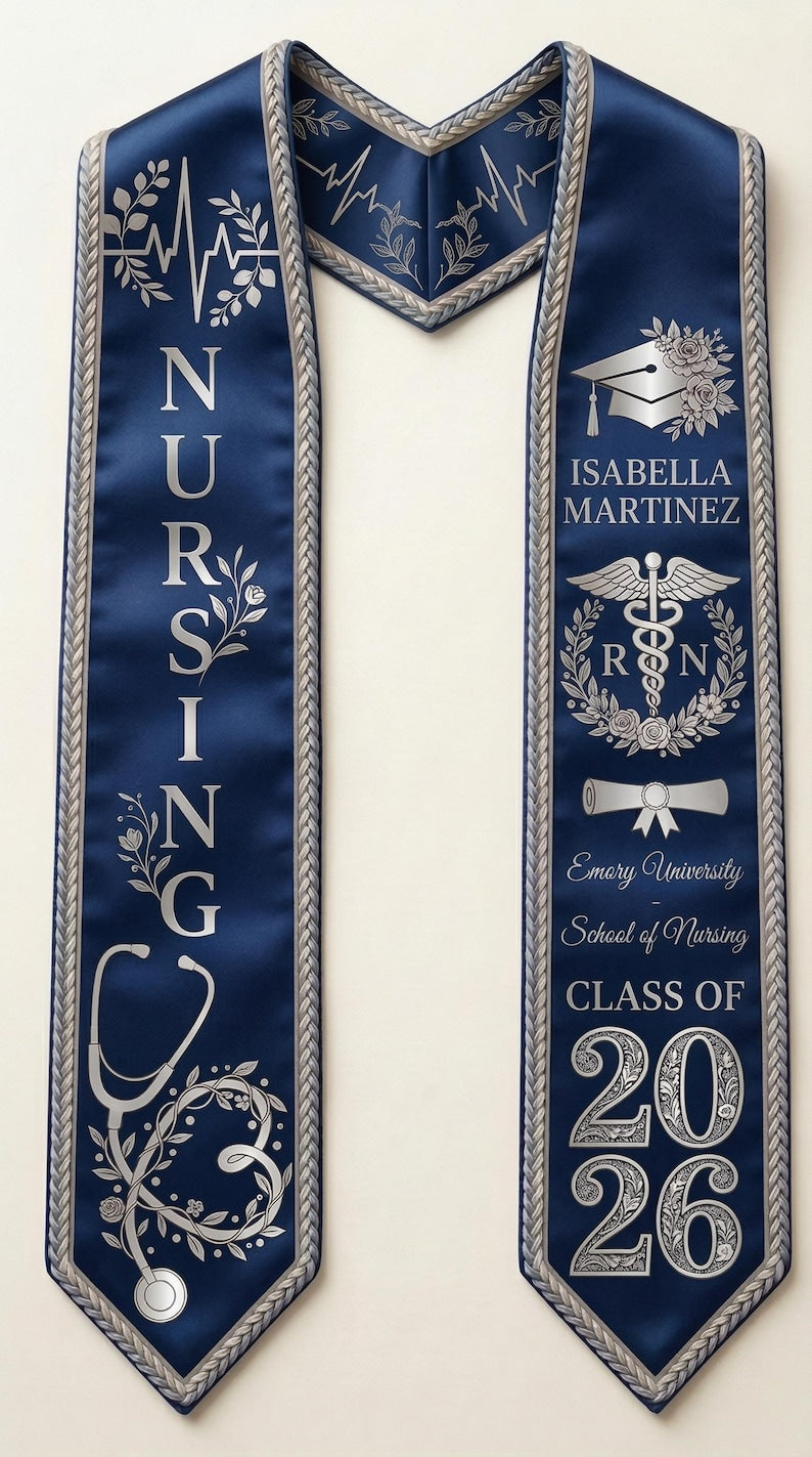 Personalized Nursing Graduation Stole with Name, RN Symbol