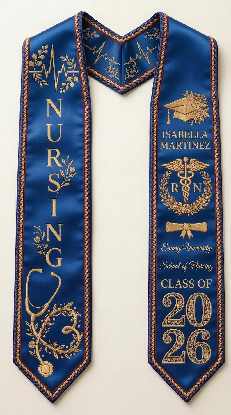 Personalized Nursing Graduation Stole with Name, RN Symbol