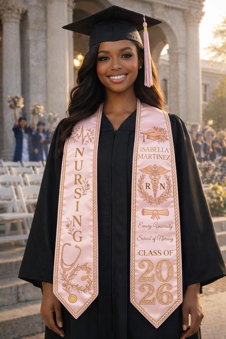 Personalized Nursing Graduation Stole with Name, RN Symbol