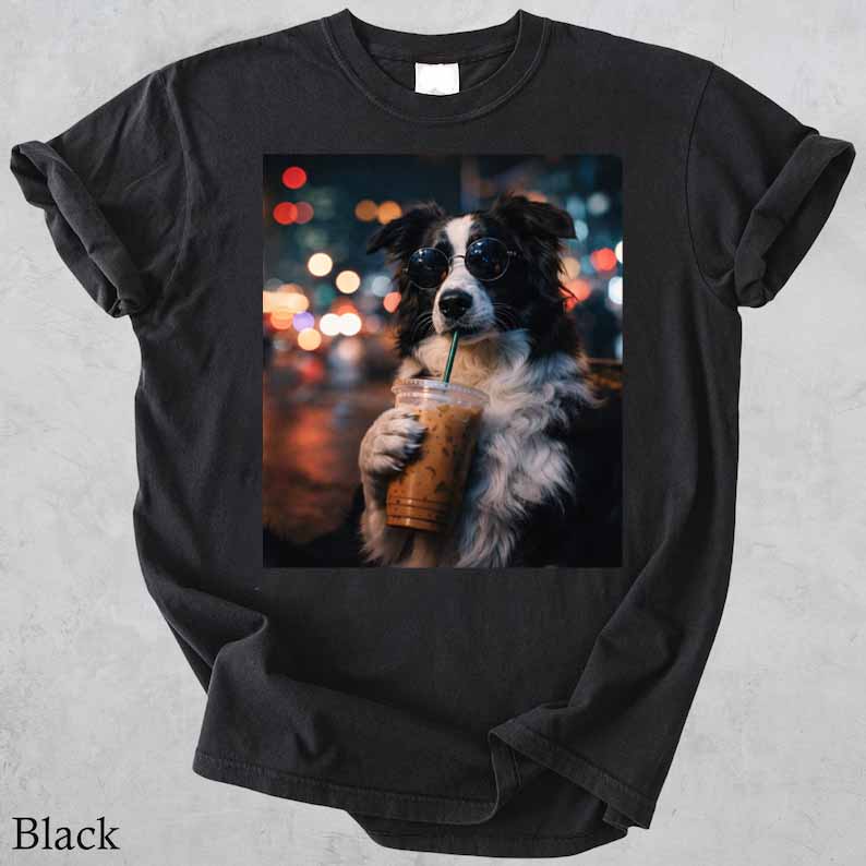 Drinking Iced Coffee Tshirt, Funny Dog Art, Dog Mom Shirt, Dog Lover Gifts