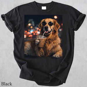 Drinking Iced Coffee Tshirt, Funny Dog Art, Dog Mom Shirt, Dog Lover Gifts