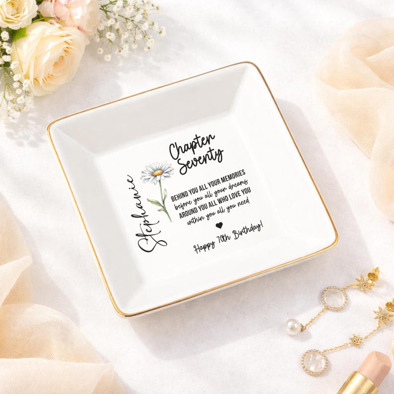 70th birthday gifts for women, Seventy Birthday Ring Dish, Personalized 70th Birthday Jewelry Tray, Gift for 70th birthday woman