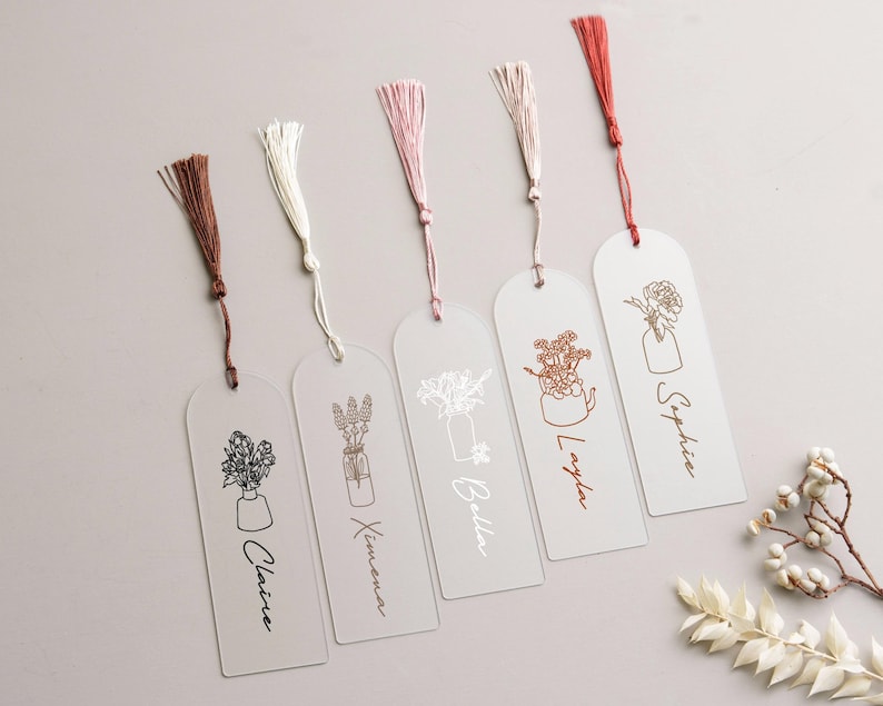 Birth Flower Acrylic Bookmark, Gifts for Mom, Mothers Day Gift, Personalized Bookmarks with Tassel, Custom Bookmark for Coworker