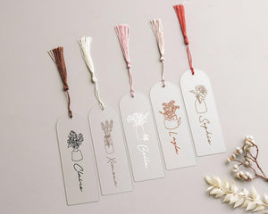 Birth Flower Acrylic Bookmark, Gifts for Mom, Mothers Day Gift, Personalized Bookmarks with Tassel, Custom Bookmark for Coworker